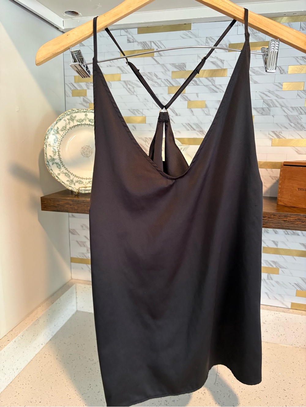 Stars Above Black Satin Cami with Strappy Back